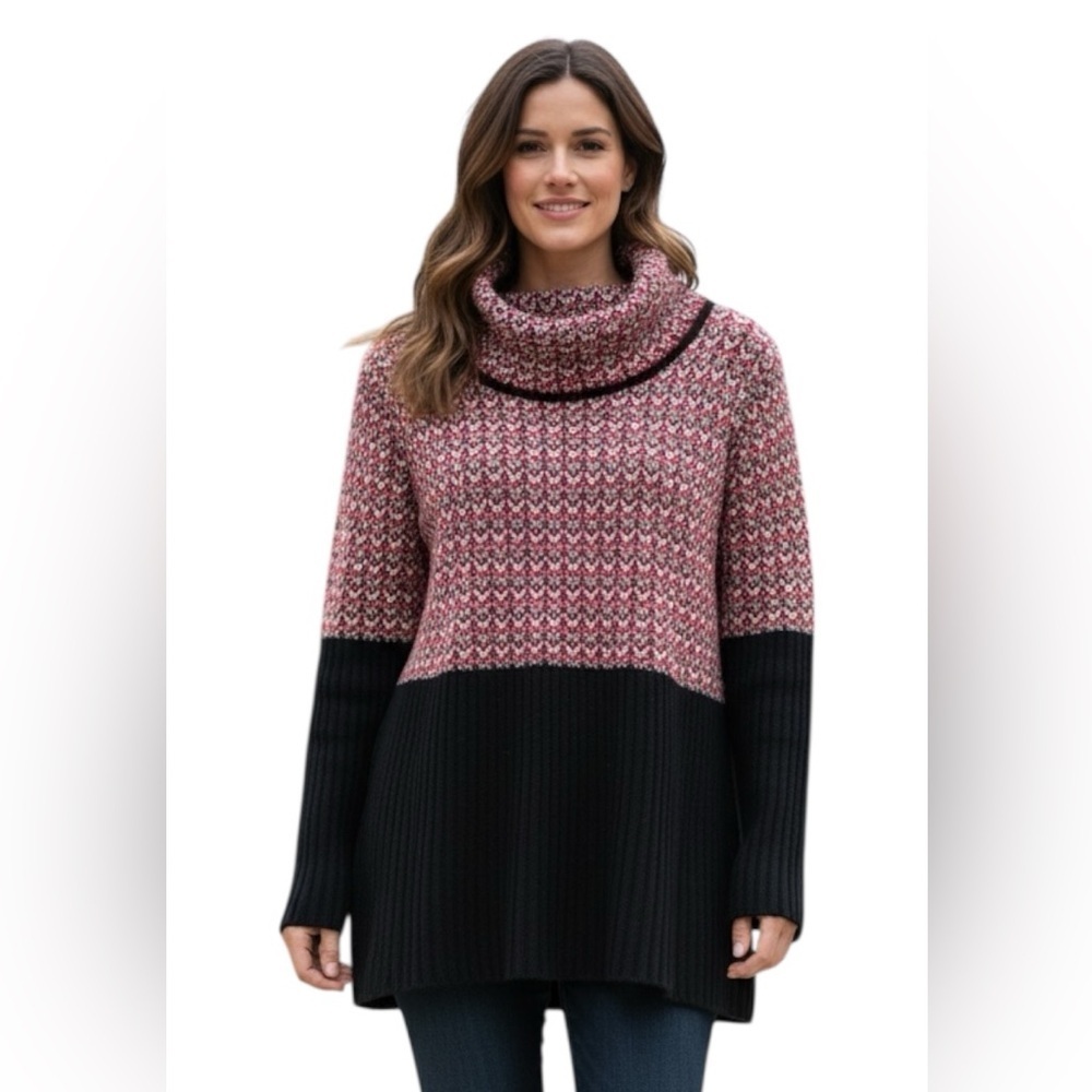Style & Co Cowl Neck Knit Sweater Size L Red Black NWT